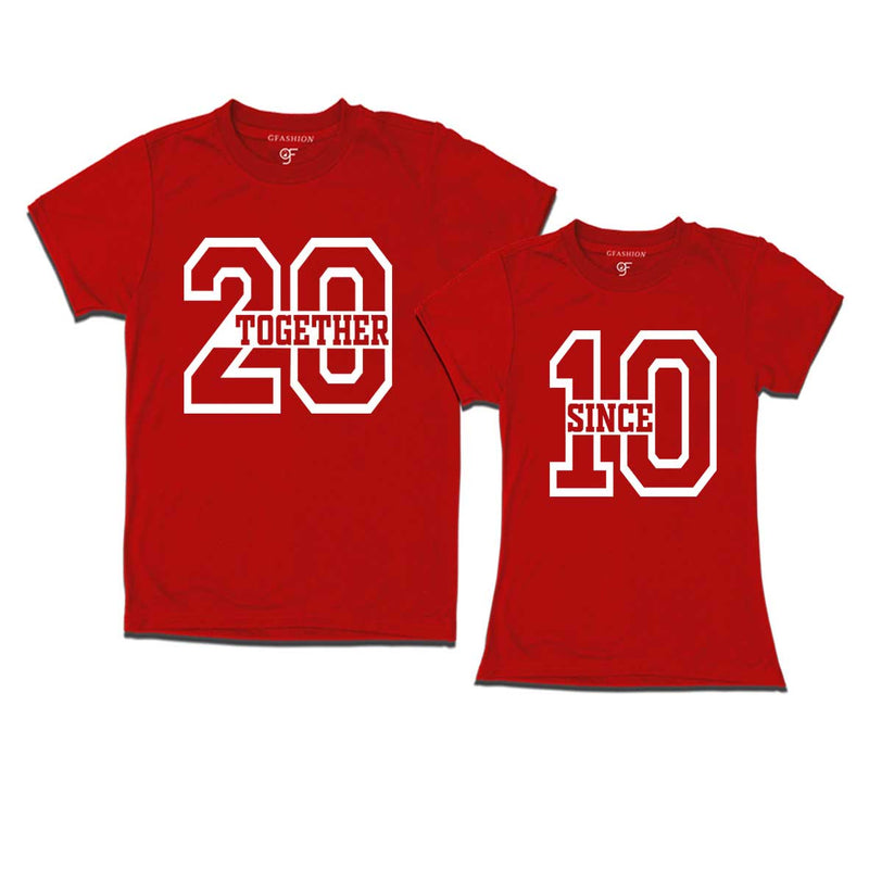Together Since 2010-Couple T-shirts-Red