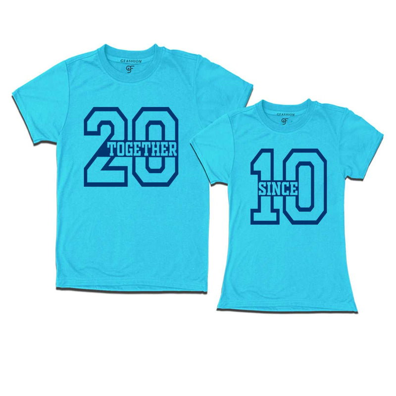 Together Since 2010-Couple T-shirts-Skyblue