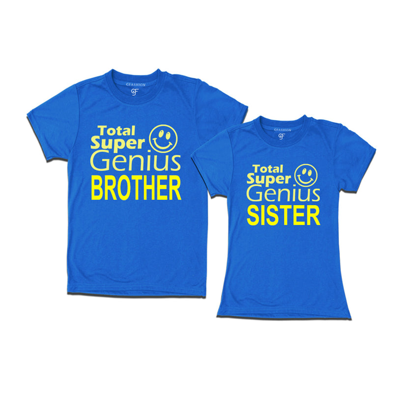 Super Genius Brother-Sister T-shirts in Blue Color
