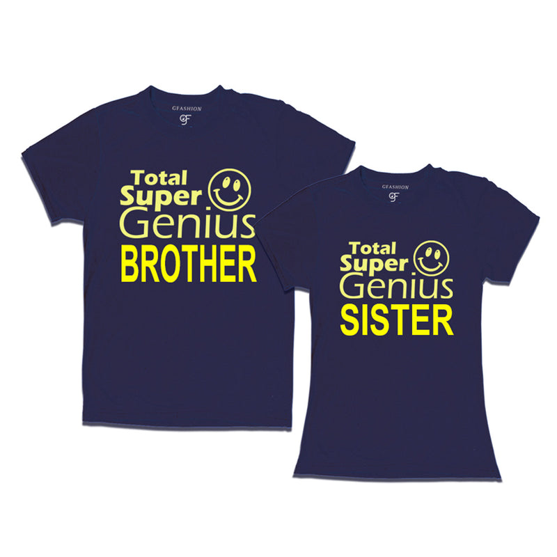 Super Genius Brother-Sister T-shirts in Navy Color