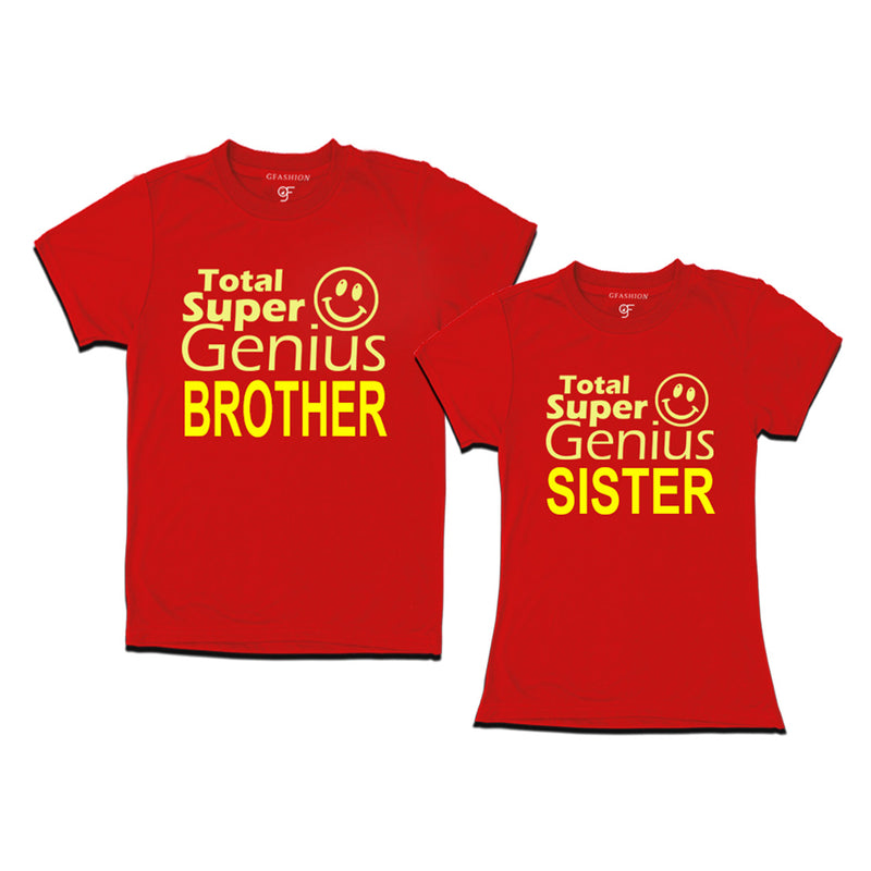 Super Genius Brother-Sister T-shirts in Red Color