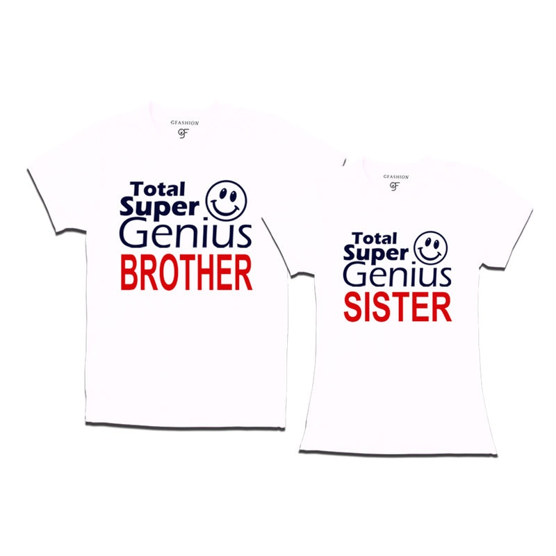 Super Genius Brother-Sister T-shirts in White Color