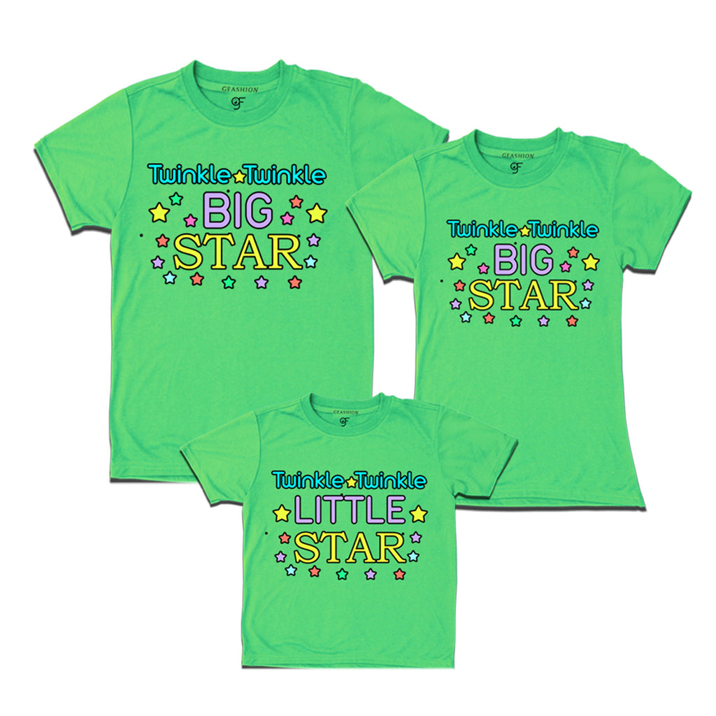 buy now Big Star Little star t-shirts for dad mom son Family t-shirts set of 3 Funny Family tees @ gfashion india