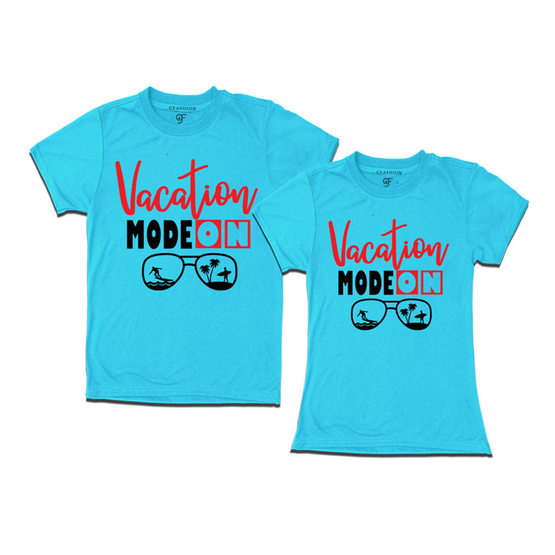 gfashion vacation mode couple t-shirts-sky blue