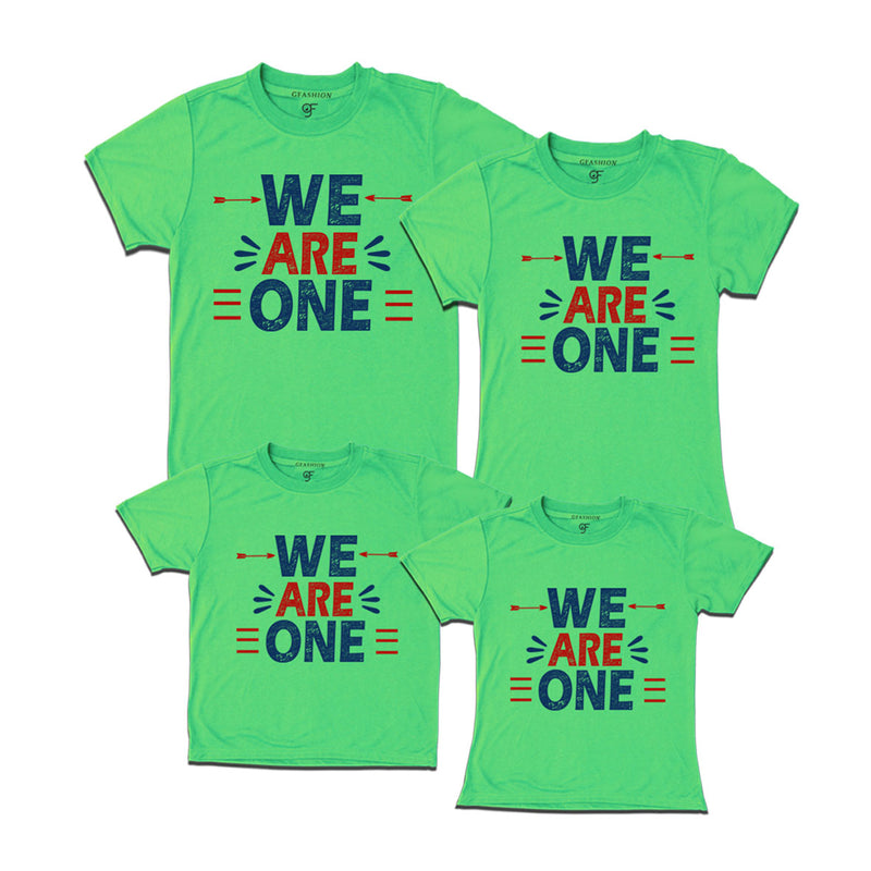 we-are-one-group-tshirts-for-family-and-friends-we-are-one-t-shirts-for-vacation-and-get-together-gfashion-matching-Pista Green-whiter-t-shirts