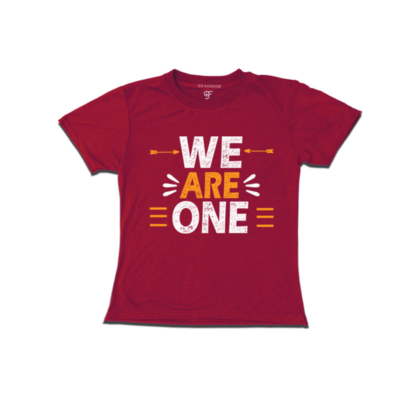 we-are-one-printed-girls-t-shirts-for-family-vacation-and-get-together-party-gfashion-tshirts-india-Maroon-color-t-shirts