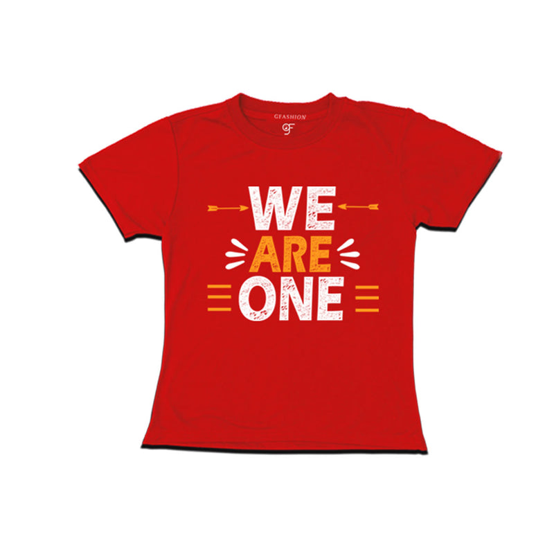 we-are-one-printed-girls-t-shirts-for-family-vacation-and-get-together-party-gfashion-tshirts-india-Red-color-t-shirts