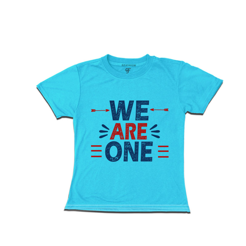 we-are-one-printed-girls-t-shirts-for-family-vacation-and-get-together-party-gfashion-tshirts-india-Sky Blue-color-t-shirts