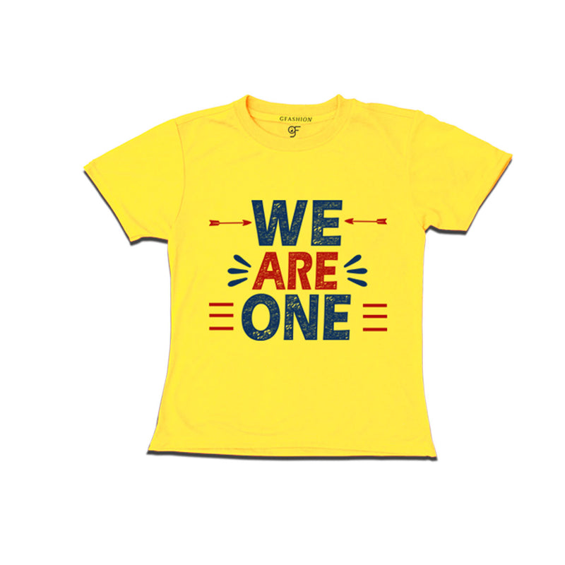we-are-one-printed-girls-t-shirts-for-family-vacation-and-get-together-party-gfashion-tshirts-india-Yellow-color-t-shirts