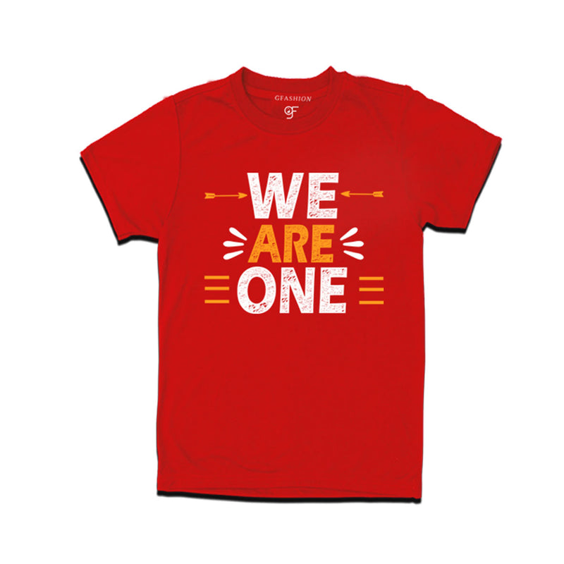 we-are-one-printed-men's-t-shirts-for-family-vacation-and-get-together-party-gfashion-tshirts-india-Red-color-t-shirts