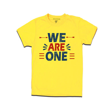 we-are-one-printed-men's-t-shirts-for-family-vacation-and-get-together-party-gfashion-tshirts-india-Yellow-color-t-shirts