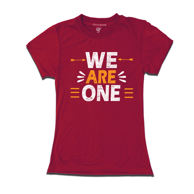 we-are-one-printed-womens-t-shirts-for-family-vacation-and-get-together-party-gfashion-tshirts-india-Maroon-color-t-shirts