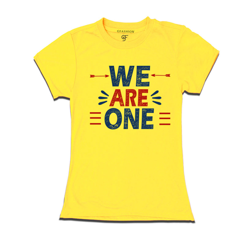 we-are-one-printed-womens-t-shirts-for-family-vacation-and-get-together-party-gfashion-tshirts-india-Yellow-color-t-shirts