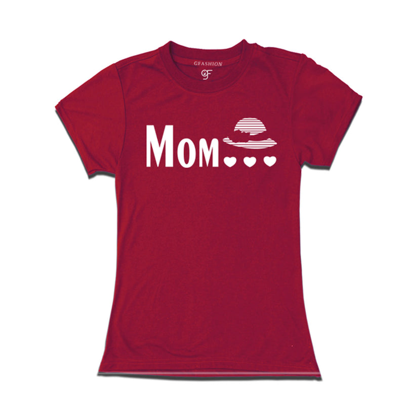 women's-t-shirts-with-mom-and-cap-hearts-printed-design-for-father's-day-and-papa's-birthday-@-gfashion-india-online-store-Maroon